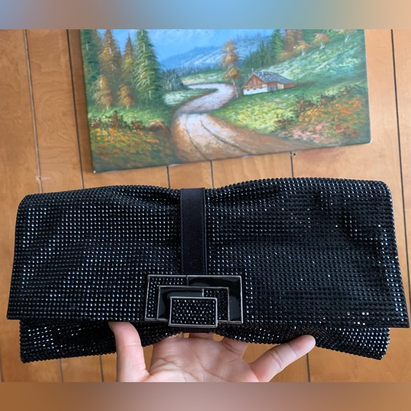 Authentic Judith Leiber Black Satin Jeweled Evening Clutch Bag Handbag Purse EUC - Picture 2 of 11